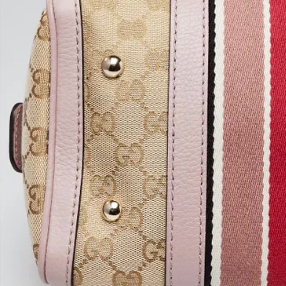 RARE Gucci Vintage Web Boston Bag – GG Canvas with Pink Leather Trim (Like New) - Picture 5 of 11